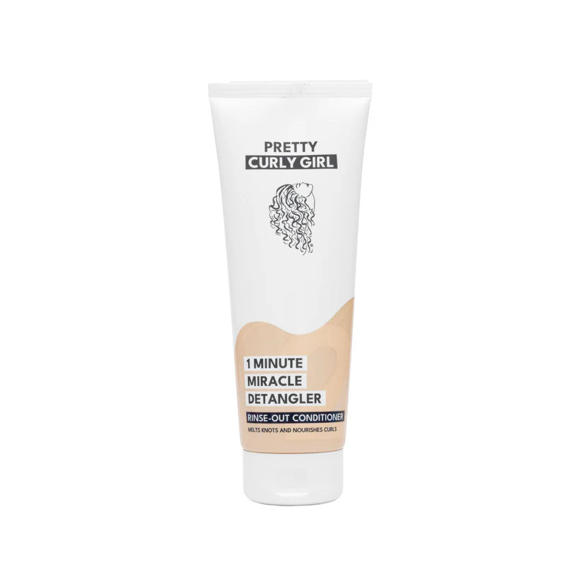Pretty Curly Girl 1 Minute Miracle Detangler for softening knots and improving curl manageability.