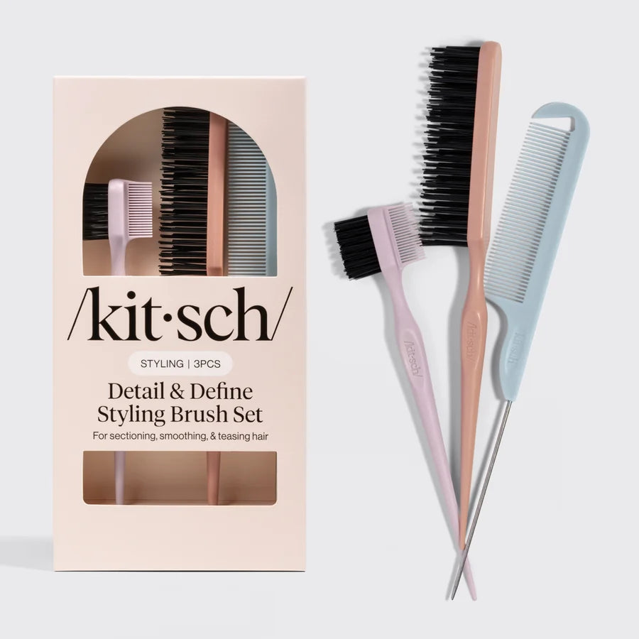 Kitsch Detail & Define Styling Brush Set for precision styling, smoothing flyaways, and creating sleek hairstyles.