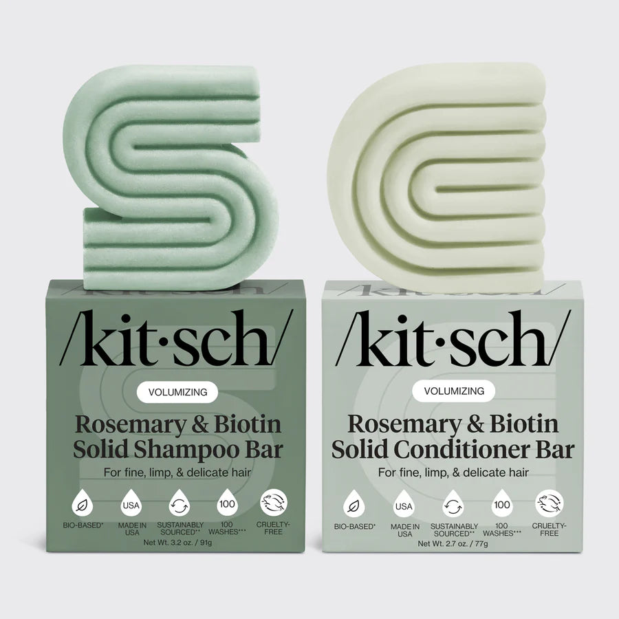 Rosemary and biotin shampoo and conditioner bar combo for volumizing hair care, solid hair care bars for strengthening and shine