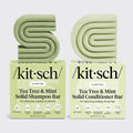 Tea tree and mint shampoo and conditioner bar combo for clarifying hair care, solid bars for fresh and balanced hair