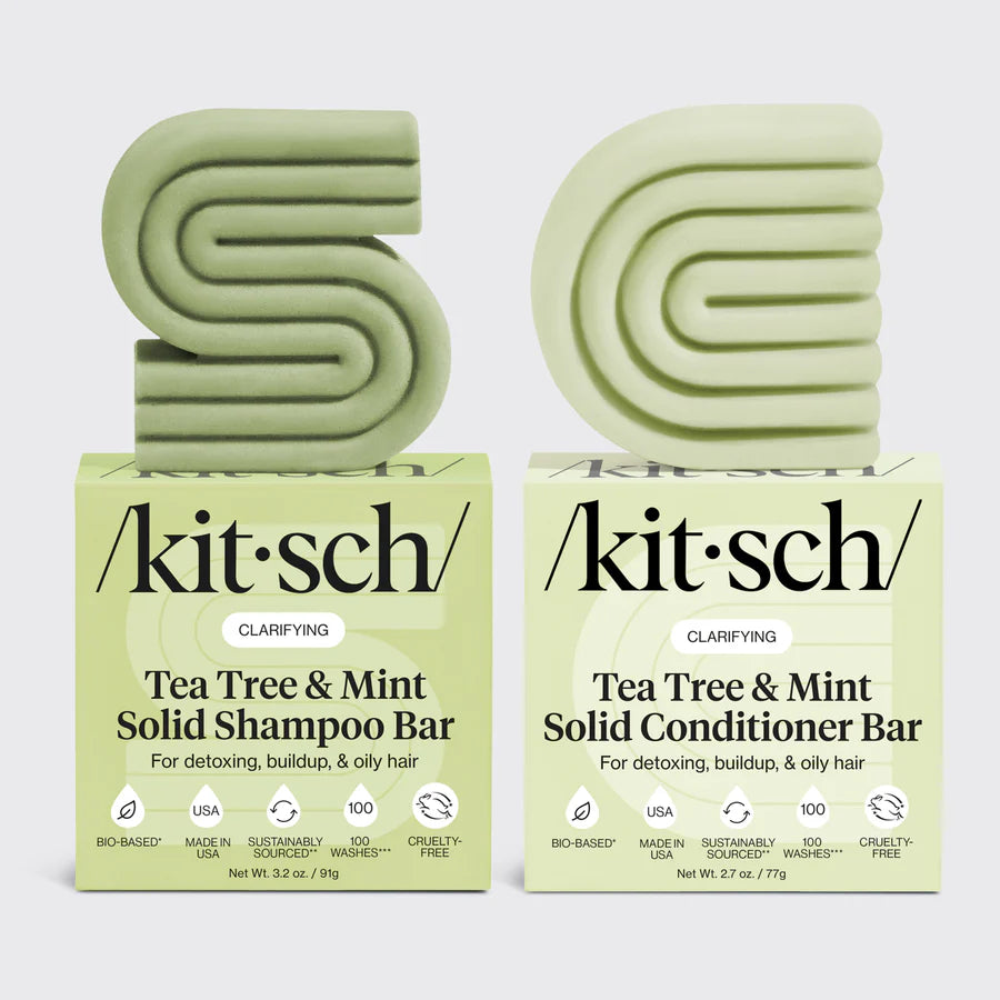 Tea tree and mint shampoo and conditioner bar combo for clarifying hair care, solid bars for fresh and balanced hair