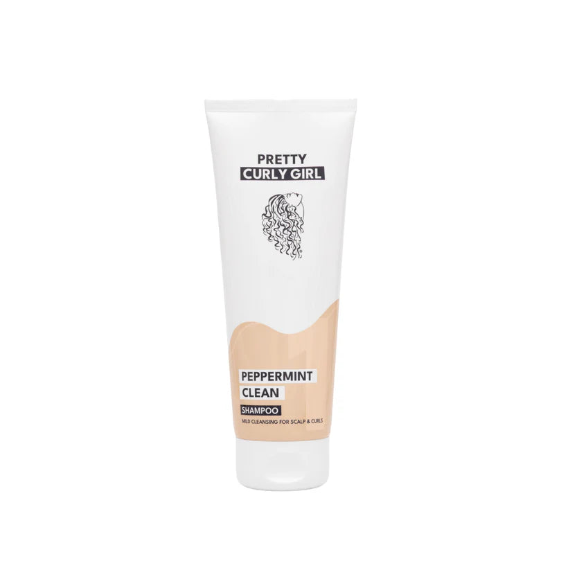 Pretty Curly Girl Peppermint Clean Shampoo for cleansing buildup and refreshing curly hair and scalp.
