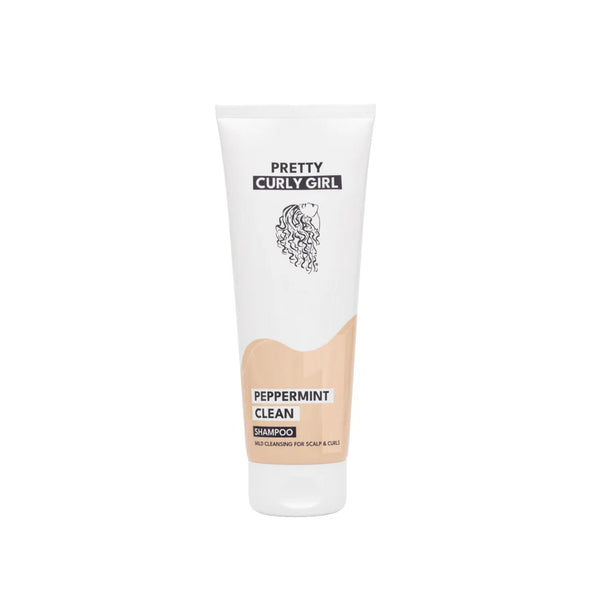 Pretty Curly Girl Peppermint Clean Shampoo for cleansing buildup and refreshing curly hair and scalp.